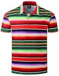 LINOCOUTON Men's American Patriotic Flag Striped Golf Polo Short Sleeve Shirt, Mexican Stripes, X-Large