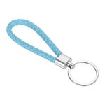 PATIKIL Braided Leather Keychain with Stainless Steel Key Ring, PU Woven Wristlet Lanyard Strap Fob Keyring Holder for Car Bag Wallet Pendant, Sky Blue