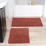 Lavish Home Cotton Bath Mat Set- 2 Piece 100 Percent Cotton Mats- Reversible, Soft, Absorbent and Machine Washable Bathroom Rugs by (Brick), 35"x22"x0.5"