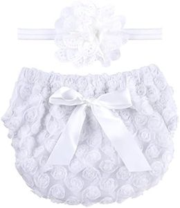 ICObuty Rose Ruffle Bloomer Diaper Cover for Baby Girls Toddlers (0-12m Small White)