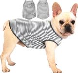 Sychien Dog Combed Cotton Tee Shirts,Soft Breathable Sun Protection Small Puppy T-Shirt for Boy Girl Dogs,2 Pack Grey White Striped S