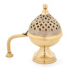 F N F Brass Dhuna Loban Burner, Round Dhooni Dhoop Dani Incense Burner,Table-Top Brass Incense Holder for Loban, Elegant and Traditional Dhoop Dani for Purifying Home