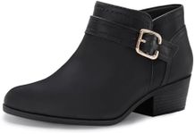 Athlefit Women's Chunky Low Heel Short Black Ankle Boots Size 10 Wide