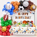 Winrayk 131Pcs Sports Birthday Party Decorations Supplies Balloon Arch Backdrop Tablecloth Trophy Football Soccer Baseball Glove Basketball Volleyball Kids Themed