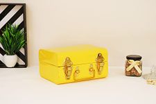 INDIAN ARTISANS Yellow Metal Gift Trunk Box 9 Inch – Multipurpose Jewellery Storage Organizer, Home Decor, Hamper Box for Gift, Bridal Makeup Vanity Box, Decorative Storage, Unique Useful Gift Idea