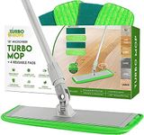 Turbo Microfiber Mops for Cleaning Floors - 17-inch Flat Mop with 4 Reusable Pads Refills and 360-Spin Mop Head with Extendable Handle - Household Cleaning Supplies and Tools