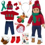 ZITA ELEMENT American 18 Inch Doll Christmas Clothes Outfits with Shoes and Christmas Accessories- Christmas Doll Clothes Dress Boots Hat Scarf Hairclips Bag-Dolls not included