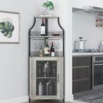 IDEALHOUSE Corner Wine Bar Cabinet with Large Storage Space and Detachable Wine Rack, Bar Cabinet with Glass Holder and Mesh Door, 4-Tier Liquor Cabinet Bar, Grey