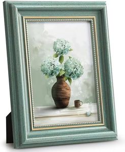 Afuly Cornice per foto vintage 13 x 17,8 cm retrò verde con perline dorate cornice per foto di famiglia per casa ufficio scrivania esposizione da parete decorazione matrimonio regalo di compleanno per