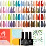 Beetles Gel Nail Polishes- 36 Pcs Gel Nail Polish Texas Rose Set Nude Gray Red Glitter Black Gel Polish Starter Kit with Glossy Matte Top Base Coat Nail Art