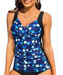 Charmo Womens Tankini Tops V Neck Swimsuit Top Removable Padded Ruched Bathing Suit Top UPF50+ Navy Floral XL