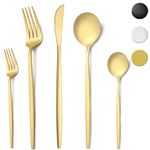 Pleafind Cutlery Set, Cutlery Set for 8 People, 40-Piece Gold Cutlery Set, Stainless Steel Cutlery Set, Dining Utensils with Knife, Fork, Spoon, Dishwasher Safe