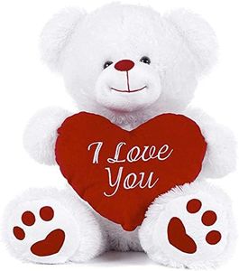 (White, 10.5") - White Teddy Bear holding Red Heart with "I Love You" written on it (White, 27cm )