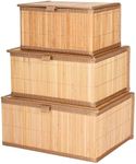 Bamboo Decorative Storage Boxes With Lids - Nesting Rectangular Lidded Box for Organization - Stackable Basket with Cloth Liner - Organizer for Toys, Home, Office - Woven Basket - Set of 3