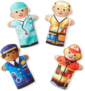 Melissa & Doug Jolly Helpers Hand Puppets (Set of 4) - Construction Worker, Doctor, Police Officer, and Firefighter - Role Play Hand Puppets, Soft Hand Puppets For Toddlers Ages 2+