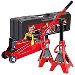 Torin T82001S Big Red Hydraulic Trolley Floor Jack Combo with 2 Jack Stands and Carrying Case, 2 Ton Capacity