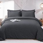 HYMOKEGE Duvet Cover King 3 Pieces, Dark Grey Seersucker Duvet Cover Set, Luxury Soft Brushed Microfiber Bedding Set with 1 Comforter Cover & 2 Pillow Shams, 104x90 Inch