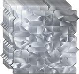 WEIMEISC 10-Piece Peel and Stick Backsplash Tile，Aluminum Brushed Metal Silver Self Adhesive Tile for Kitchen， Bathroom ，Laundry Room, Camper, Fireplace (Silver pattern-10)