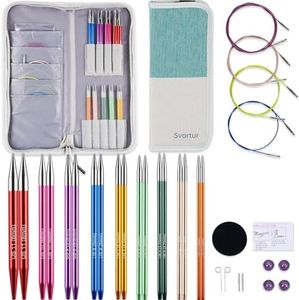 Svartur Interchangeable Circular Knitting Needles Set, with Multicolored Circular Knitting Needles and Cables, Accessories and Knitting Needle Storage Case, 9 Pairs