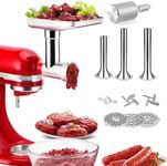 FavorKit Stainless Steel Food Grinder Accessories for KitchenAid Mixers, Dishwasher Safe, Included 3 Sausage Stuffer Tubes and 1 Metal Attachment Knob Screw Replacement