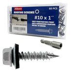 Allkeen #10 x 1" Hex Head Sheet Metal Roof Screws, Rustpert Coating Metal to Wood siding Screws, 60 Pieces