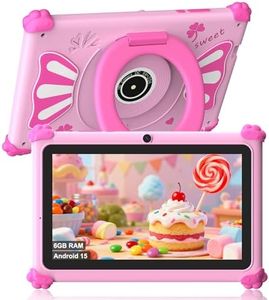 Ascrecem Kids Tablet 7 Inch Android 15 Toddler Tablet for Kids with 2.4G+5G WiFi6 Penta Core 6GB RAM 32GB ROM Tablette Enfant Dual Camera 128GB Expandable Widevine L1 Parental Control (Pink)