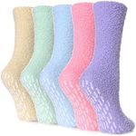 FNOVCO Non Slip Socks for Women Winter Warm Cozy Fuzzy Slipper Socks Soft Fluffy Hospital Socks with Grips (5 Pairs Rainbow)