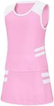 EXARUS Girls Tennis Outfit Golf Dress Kids Sleeveless Tank Top and Skirt Skorts with Shorts Pockets 6-12Y, Pink-1, 12 Years