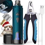 Dog Nail Grinder, Dog Nail Trimmers and Clippers Kit, Super Quiet, Rechargeable, for Small Large Dogs Cats Toenail Grooming,3 Speeds, 2 Grinding Bits