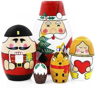 Winterworm Christmas Nesting Dolls Set,5 Pcs Santa Claus Nesting Dolls Gift Soldier Angel Elk Wooden Matryoshka Crafts Russian Nesting Doll for Kids Stacking Toy Christmas Boys Girls Home Decoration