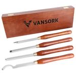 VANSORK 4 Pieces Carbide Tipped Wood Lathe Turning Tools Set, Lathe Roughing and Finishing Hollow Tool with Diamond Round Square Carbide Inserts (Walnut Handle)