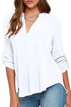 YMING Women's Sexy V-Neck Blouse Chiffon Shirt Cuffed Sleeve Half Sleeve Casual Blouse White M/UK 12