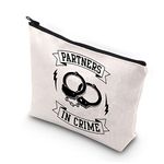 PLITI Partners in Crime Gift Best Friend Birthday Cosmetic Bag True Crime Podcast Gift Long Distance Relationship Gift(Crime partners BU)