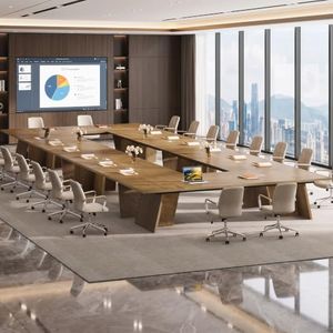 Tribesigns 8ft Conference Table, Large Office Conference Room Table, 47.24" D x 94.49" W x 29.53" H Modern Rectangular Meeting Table for 10 People with Cable Grommet (6, Brown)