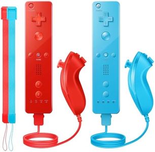 PGYFDAL Wii Controller 2 Pack, Wii Remote Controller and Nunchuck Joystick with Silicone Case and Wrist Strap for Holiday (Red and Blue)