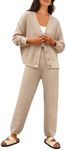 LILLUSORY Womens 2 Two Piece Lounge Sets Sweater Matching Loungewear 2024 Fall Winter Fashion Trendy Cozy Comfy Knit Cardigan Pant Wear Clothing Airport Outfits Travel Clothes Beige XL