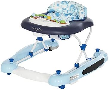 Dream On Me Go-Getter Baby Walker and Walk Behind Walker, Adjustable Seat Height, Comfortable Padded Seat, Easy to Fold, Pack and Store, Detachable Fun Tray, Blue