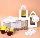 mudrit White Cupcake Boxes, Single Cupcake Carrier with Window Insert and Handle White Pastry Containers Muffins Cupcake Carriers for Bakery Wrapping Party Favor Packing (25)