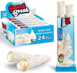 Snack Break Coconut Wafer Rolls, Rolled Wafer Cookies, Coconut Coated Delicious Snack, Individually Wrapped, Crunchy Sticks for On-the-Go, Coffee, Tea, Pack of 24
