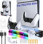 New World Wall Mount Bracket for PS5 /PS5 Slim, Wall Stand for PS5 Slim/PS5, with RGB Light Controller Charger,Headset Holder & USB Hubs for PS5 New Slim and PS5 Normal Disc & Digital