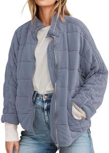 ETCYY Women's Causal Lightweight Quilted Jackets Long Sleeve Oversized Warm Winter Zip Up Coat with Pockets