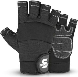 SAWANS Fingerless Working Gloves for Men Performance Heavy Duty Half-Finger Work Gloves Mechanic Anti Slip Safety Gloves for Work Warehouse Training Dexterity Carpenters Rigger Gloves (Black, S)