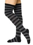 Xs and Os Women Over the Knee Cotton Lycra Striped Socks Stockings (Black, Grey, Free Size)