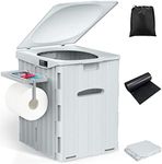 WADEO Extra-Large Camping Toilet, Portable Toilet for Adults with Bigger Seat & Sturdy Support, Travel Toilet with Phone Shelf & Toilet Roll Holder, Fits for Most Toilet Tents (Grey)