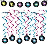 50s Party Decorations - Records Streamer and Rock & Roll Hanging Record Whirls