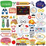 Konsait 46Count Back to School Photo Booth Props, First Day of School Welcome Decorations,Apple Pencil Stationery Chalkboard decor for New Grade Celebrating Classroom Kindergarten Party Supplies