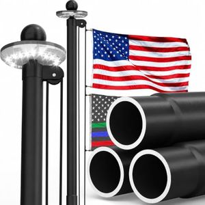 KBLOONG 25FT Black 11‑Gauge Heavy Duty Aluminum Flagpole Kit with Solar Light, 3x5 Embroidered Nylon USA Banner,Outside House In‑Ground, 120MPH Wind Rated
