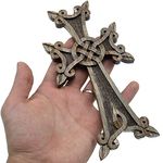 Handmade Wall cross with ornaments from Armenian walnut wood (dark brown)