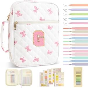 Personalized Initial Bible Cover Case for Women Girls Kid - Large Quilted Bible Case with Handle,Chenille Letter Bag Study Supplies,Christmas Gifts for Christians Birthday Graduation(Pink Bow-G)