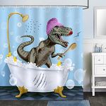 Bonhause Funny Dinosaur Shower Curtain Dino Bubbles in Bathtub Bathroom Curtain 180 x 180 cm Waterproof Mildew & Mould Resistant Polyester Fabric Bath Curtain with 12 Hooks